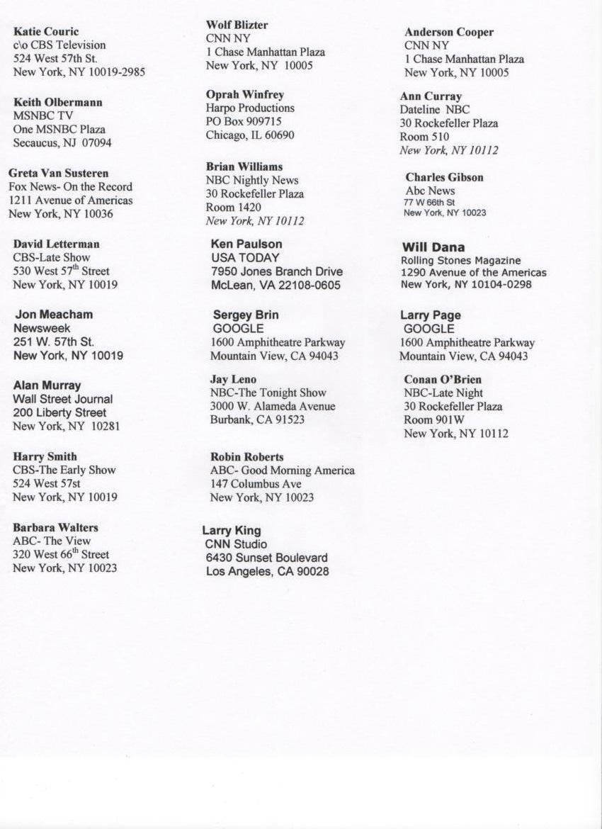 National Mailing List 02-23-09