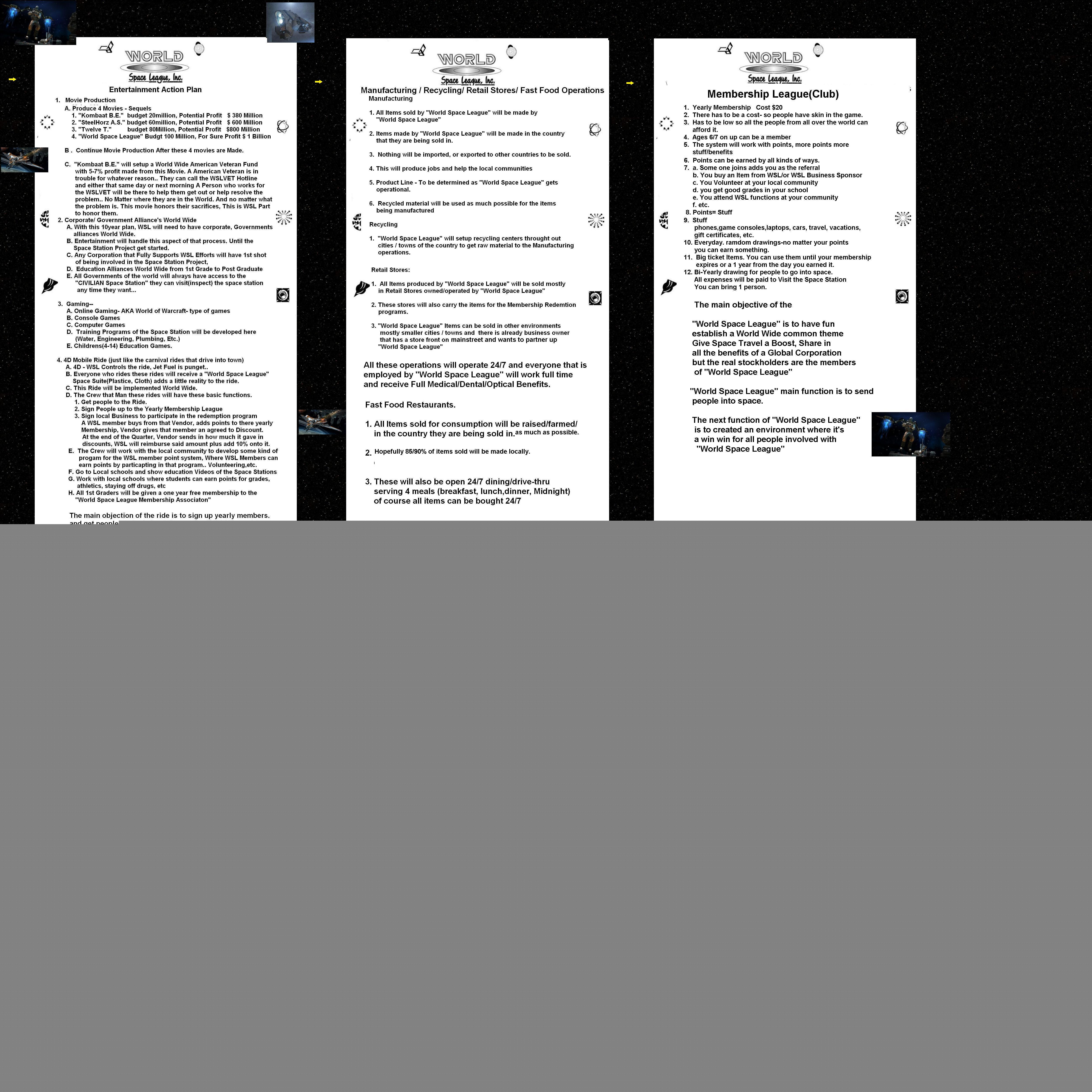 World Space League Entertainment Action Plan